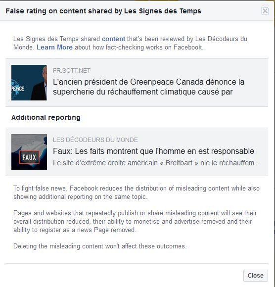 Facebook false rated content